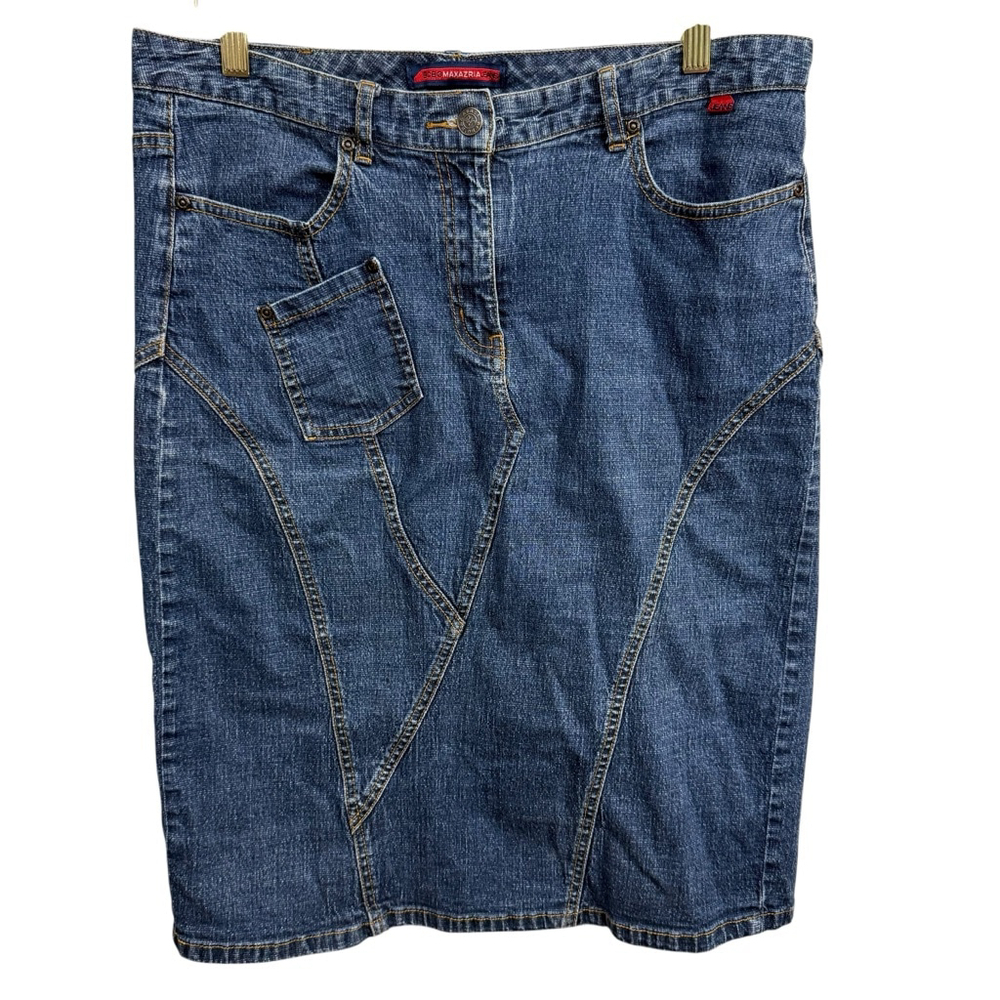BCBG Max Azria Jeans Women’s Denim Skirt Size 10 Blue Knee Length Y2K Vintage